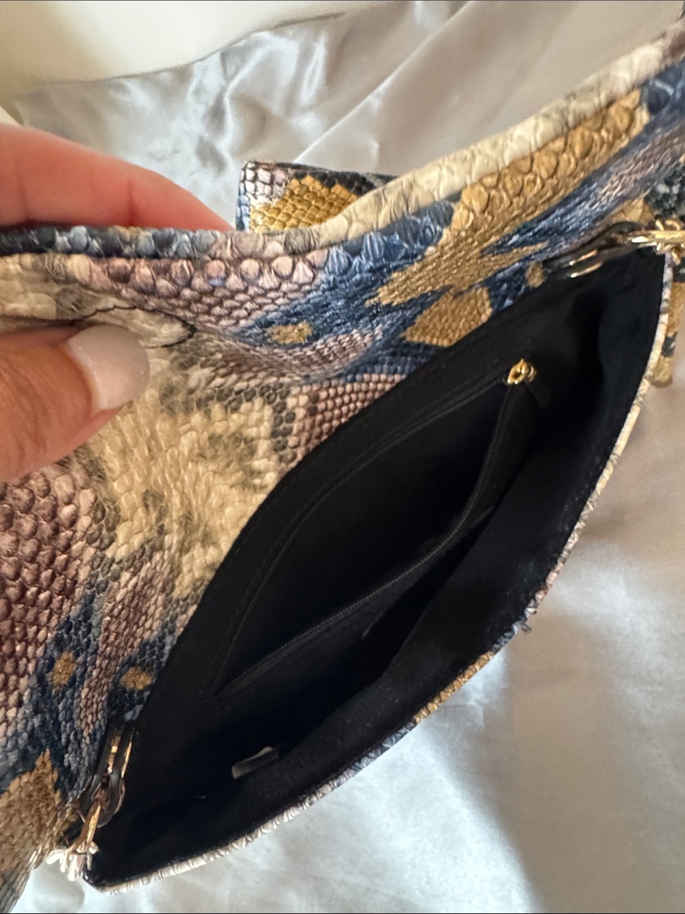 Steve Madden Multicolor Snake-Print Shoes & Chain Clutch in Blue, Gold, Cream - Picture 7 of 11